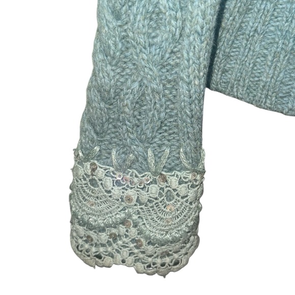 Anthropologie Sleeping on Snow Femme Fisherman Cardigan Green Lacey Cuffs Sz S P - Picture 7 of 13